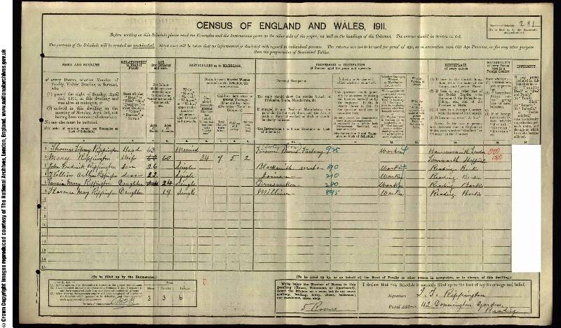 Rippington (Thomas Tipney) 1911 Census